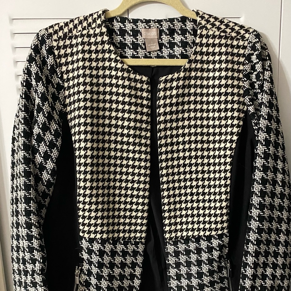 Chico’s Houndstooth Blazer, Jacket, Shacket, Coat, Plaid, Sz M, 8/10, Chico’s 1 - Picture 6 of 13